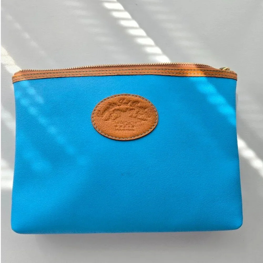 Leather Clutch Makeup Bag by Comptoir  Sud Pacifique Paris France Blue